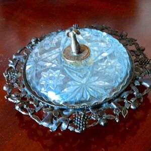 Vintage Celeste ornate filigree vanity/ trinket dish brass & glass